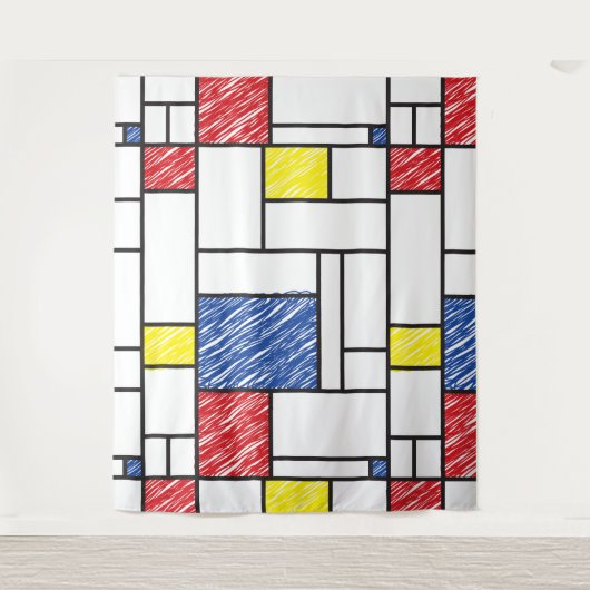 Mondrian Scribbles Minimalist Stijl Modern Art Wandteppich (Vorderseite)