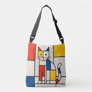 Mondrian-Stil geometrische Katze abstrakt Pop-Art Tragetaschen Mit Langen Trägern