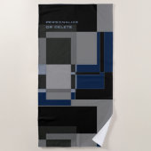 Mondrian Style Abstrakt Modern Pattern Black Navy Strandtuch (Vorderseite)