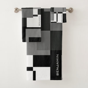 Mondrian Style Abstrakt Moderne Muster Schwarz-wei Badhandtuch Set