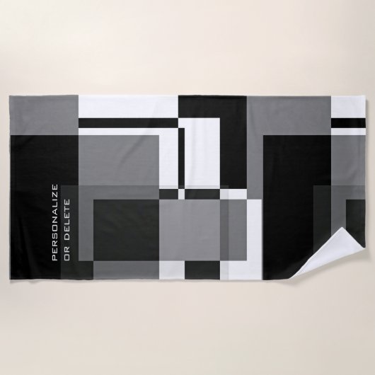Mondrian Style Abstrakt Moderne Muster Schwarz-wei Strandtuch (Vorderseite)