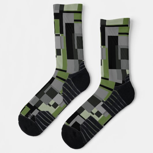 Mondrian Style Gray Green Abstrakt Modern Pattern Socken (Links)