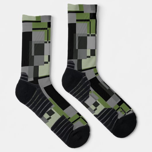 Mondrian Style Gray Green Abstrakt Modern Pattern Socken (Rechts)