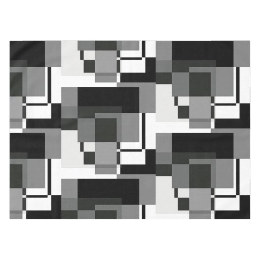 Mondrian Style Muster Schwarz-weiß Gray Geometric Tischdecke (Vorderseite (Horizontal))