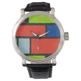 Mondrian Style Orange Green Blue Fuzzy Abstrakt Armbanduhr