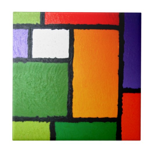 Mondrian Style Orange Green Blue Fuzzy Abstrakt Fliese (Vorderseite)