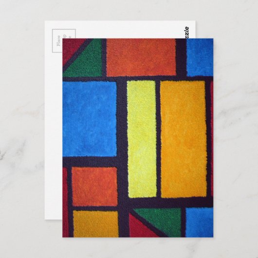 Mondrian Style Orange Green Blue Fuzzy Abstrakt Postkarte (Vorne/Hinten)
