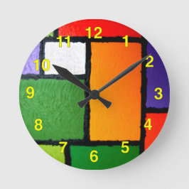 Mondrian Style Orange Green Blue Fuzzy Abstrakt Runde Wanduhr