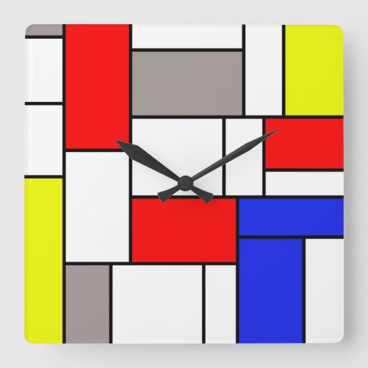 Mondrian style quadratische wanduhr (Vorderseite)