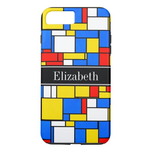 Mondrian Style Red Blue Yellow Black Name Monogram Case-Mate iPhone Hülle (Rückseite)