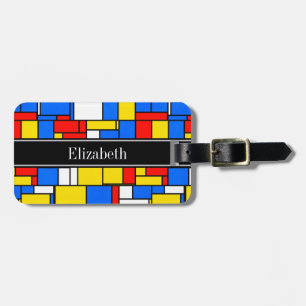 Mondrian Style Red Blue Yellow Black Name Monogram Gepäckanhänger