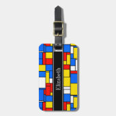 Mondrian Style Red Blue Yellow Black Name Monogram Gepäckanhänger (Vorderseite vertikal)