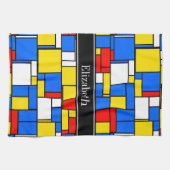 Mondrian Style Red Blue Yellow Black Name Monogram Handtuch (Horizontal)