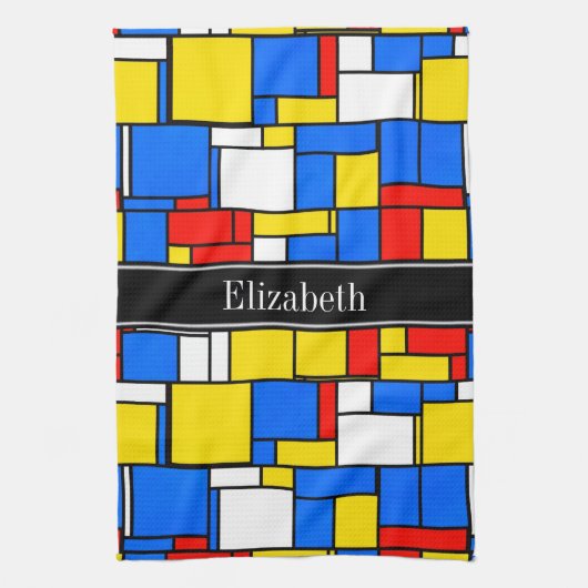 Mondrian Style Red Blue Yellow Black Name Monogram Handtuch (Vertikal)