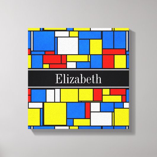 Mondrian Style Red Blue Yellow Black Name Monogram Leinwanddruck (Vorderseite)