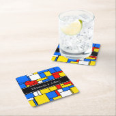 Mondrian Style Red Blue Yellow Black Name Monogram Rechteckiger Pappuntersetzer (Vor Ort)