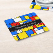 Mondrian Style Red Blue Yellow Black Name Monogram Rechteckiger Pappuntersetzer (angewinkelt)