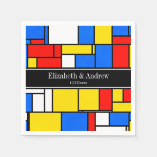 Mondrian Style Red Blue Yellow Black Name Monogram Serviette