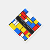 Mondrian Style Red Blue Yellow Black Name Monogram Serviette (Ecke)