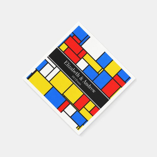 Mondrian Style Red Blue Yellow Black Name Monogram Serviette (Ecke)