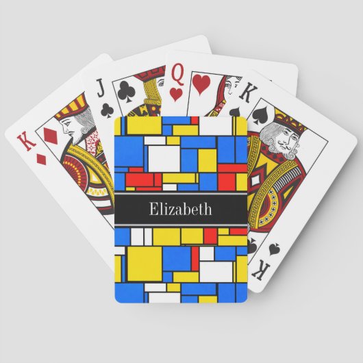 Mondrian Style Red Blue Yellow Black Name Monogram Spielkarten (Rückseite)