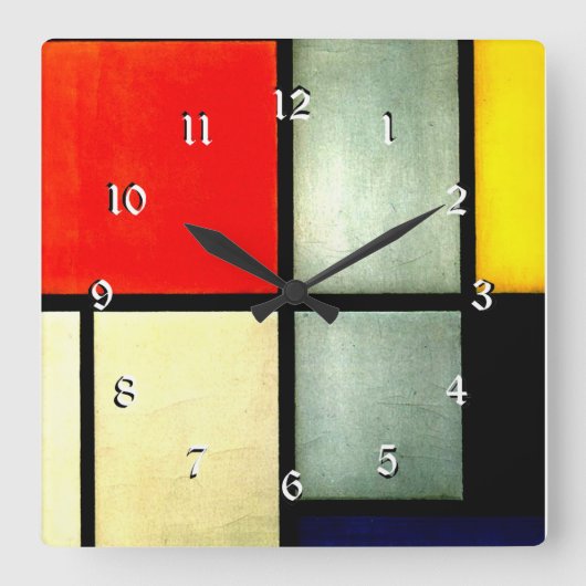 Mondrian - Tableau 3, berühmtes abstraktes Kunstwe Quadratische Wanduhr (Vorderseite)