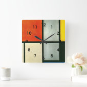 Mondrian - Tableau 3 mit Orange-rot, Gelb... Quadratische Wanduhr (Zuhause)