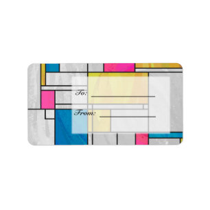 Mondrian Yellow Pink Blue Print Adressaufkleber
