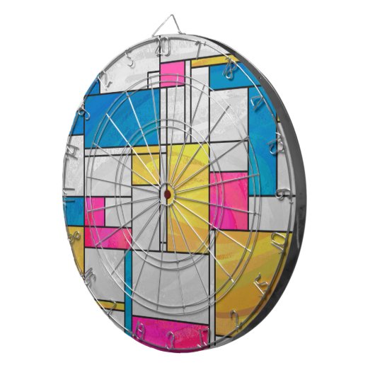Mondrian Yellow Pink Blue Print Dartscheibe (Vorderseite rechts)