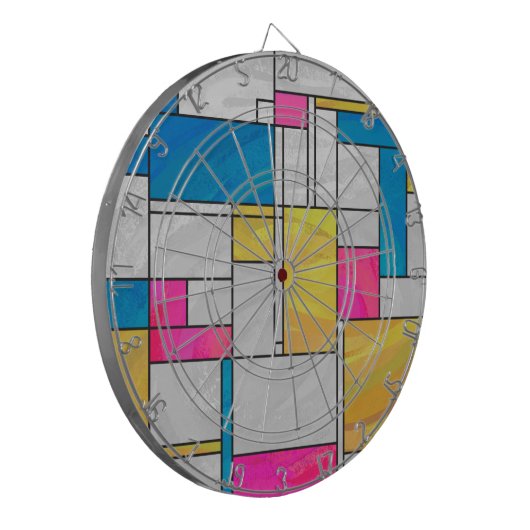 Mondrian Yellow Pink Blue Print Dartscheibe (Vorderseite Links)