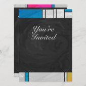 Mondrian Yellow Pink Blue Print Einladung (Vorne/Hinten)