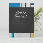 Mondrian Yellow Pink Blue Print Einladung (Stehend Vorderseite)