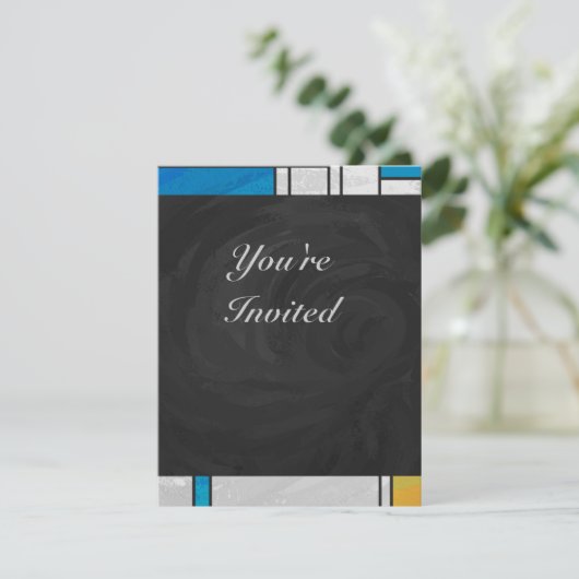 Mondrian Yellow Pink Blue Print Einladung (Stehend Vorderseite)