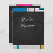 Mondrian Yellow Pink Blue Print Einladung (Vorne/Hinten)