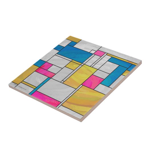 Mondrian Yellow Pink Blue Print Fliese (Seite)