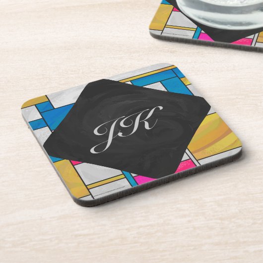 Mondrian Yellow Pink Blue Print Getränkeuntersetzer (Linke Seite)