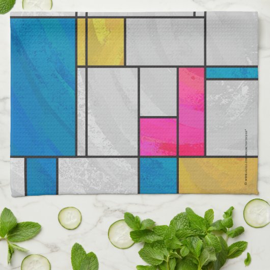 Mondrian Yellow Pink Blue Print Handtuch (Gefaltet)