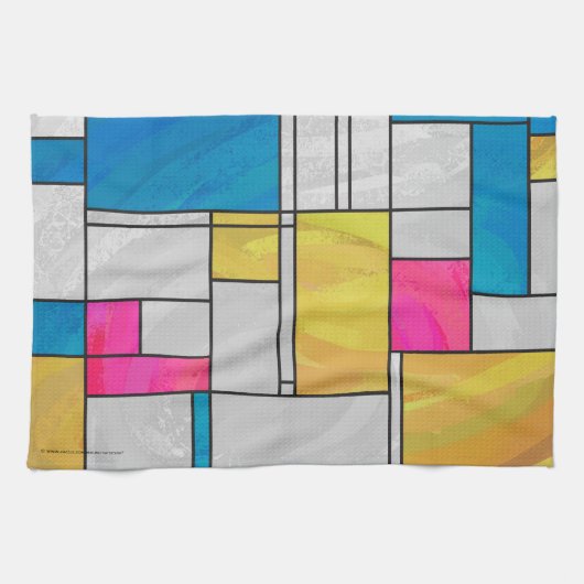 Mondrian Yellow Pink Blue Print Handtuch (Horizontal)