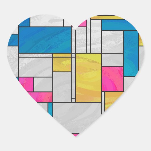 Mondrian Yellow Pink Blue Print Herz-Aufkleber (Vorderseite)