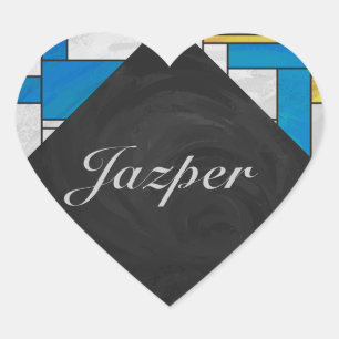 Mondrian Yellow Pink Blue Print Herz-Aufkleber