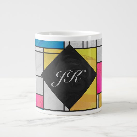Mondrian Yellow Pink Blue Print Jumbo-Tasse (Vorderseite)