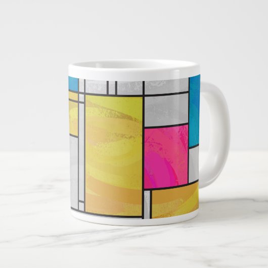 Mondrian Yellow Pink Blue Print Jumbo-Tasse (Vorderseite Rechts)