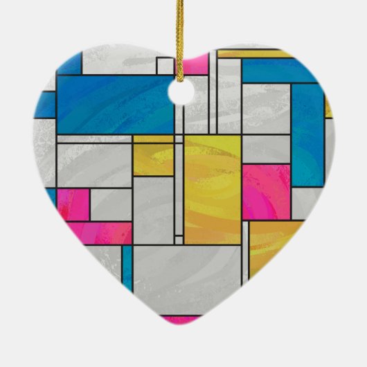 Mondrian Yellow Pink Blue Print Keramik Ornament (Hinten)