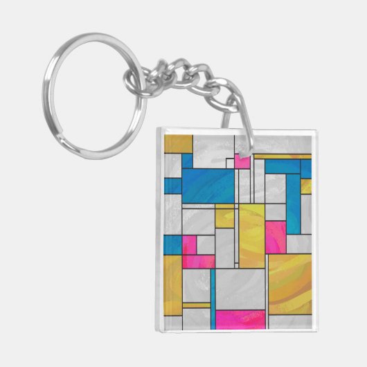 Mondrian Yellow Pink Blue Print Schlüsselanhänger (Vorderseite links)