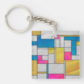 Mondrian Yellow Pink Blue Print Schlüsselanhänger (Vorderseite)