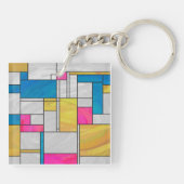 Mondrian Yellow Pink Blue Print Schlüsselanhänger (Rückseite)