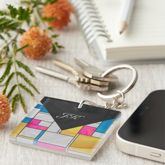 Mondrian Yellow Pink Blue Print Schlüsselanhänger (Vorderseite rechts)