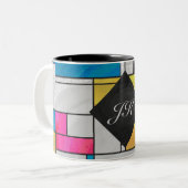 Mondrian Yellow Pink Blue Print Zweifarbige Tasse (Vorderseite Links)
