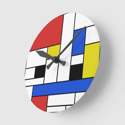 Mondrian zeichnet ringsum Wanduhr (Winkel)