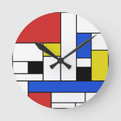 Mondrian zeichnet ringsum Wanduhr (Vorderseite)
